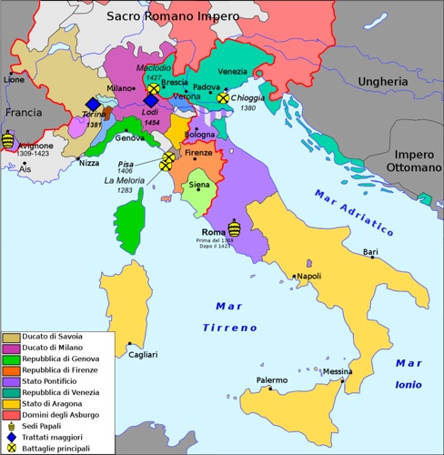 Suddivisione dell'Italia nel 1454 (pace di Lodi)