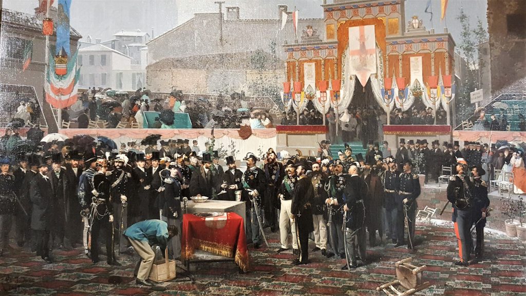 7 marzo 1865 - Posa della prima pietra della Galleria Vittorio Emanuuele II (quadro di Gerolamo Induno)