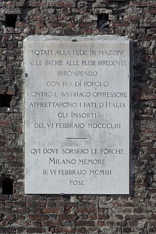 Lapide a ricordo degli imsorti del 6 febbraio 1853